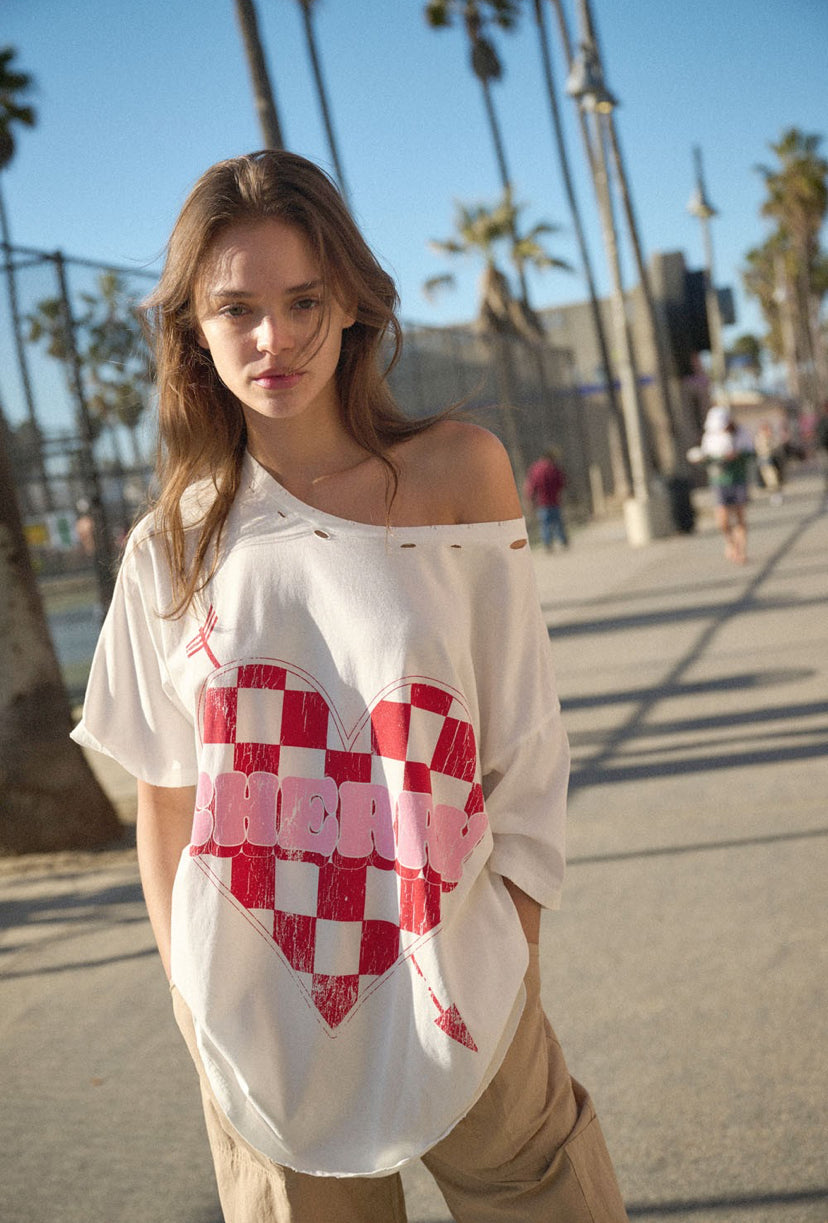 Cherry Heart Checkered Vintage Tee