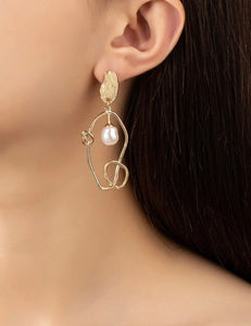 Wire Knotted Hoop and Pearl Earrings - Silver