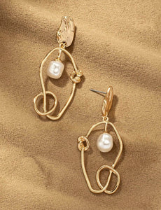 Wire Knotted Hoop and Pearl Earrings - Gold